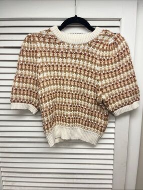 Universal Thread Cream and Tan Striped Short-Sleeve Knit Top